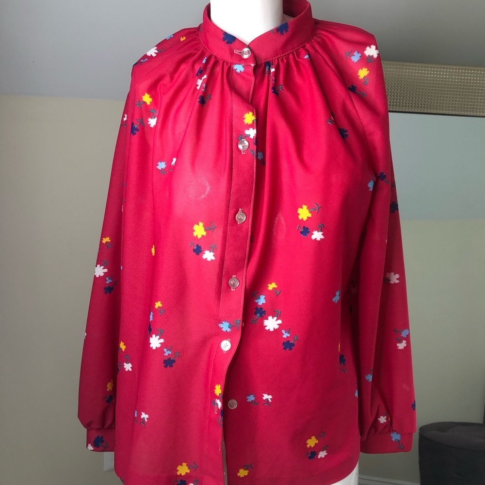 Vintage hot pink floral blouse